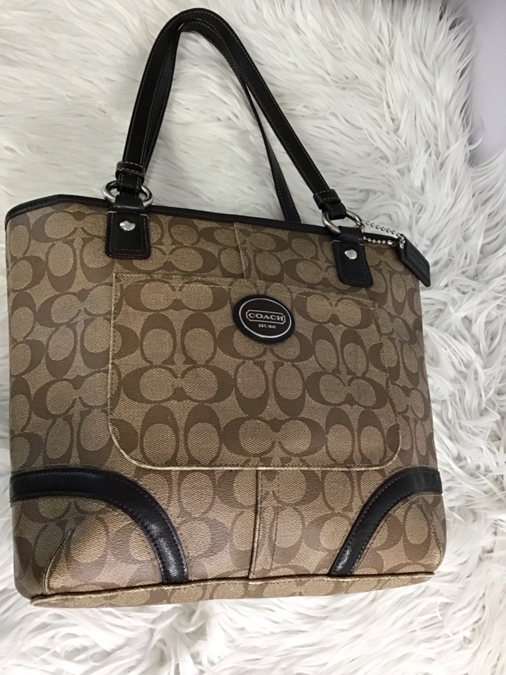 Coach Peyton Signature Logo Heritage Handbag Tote BrownVintage Y2K - Picture 6 of 16